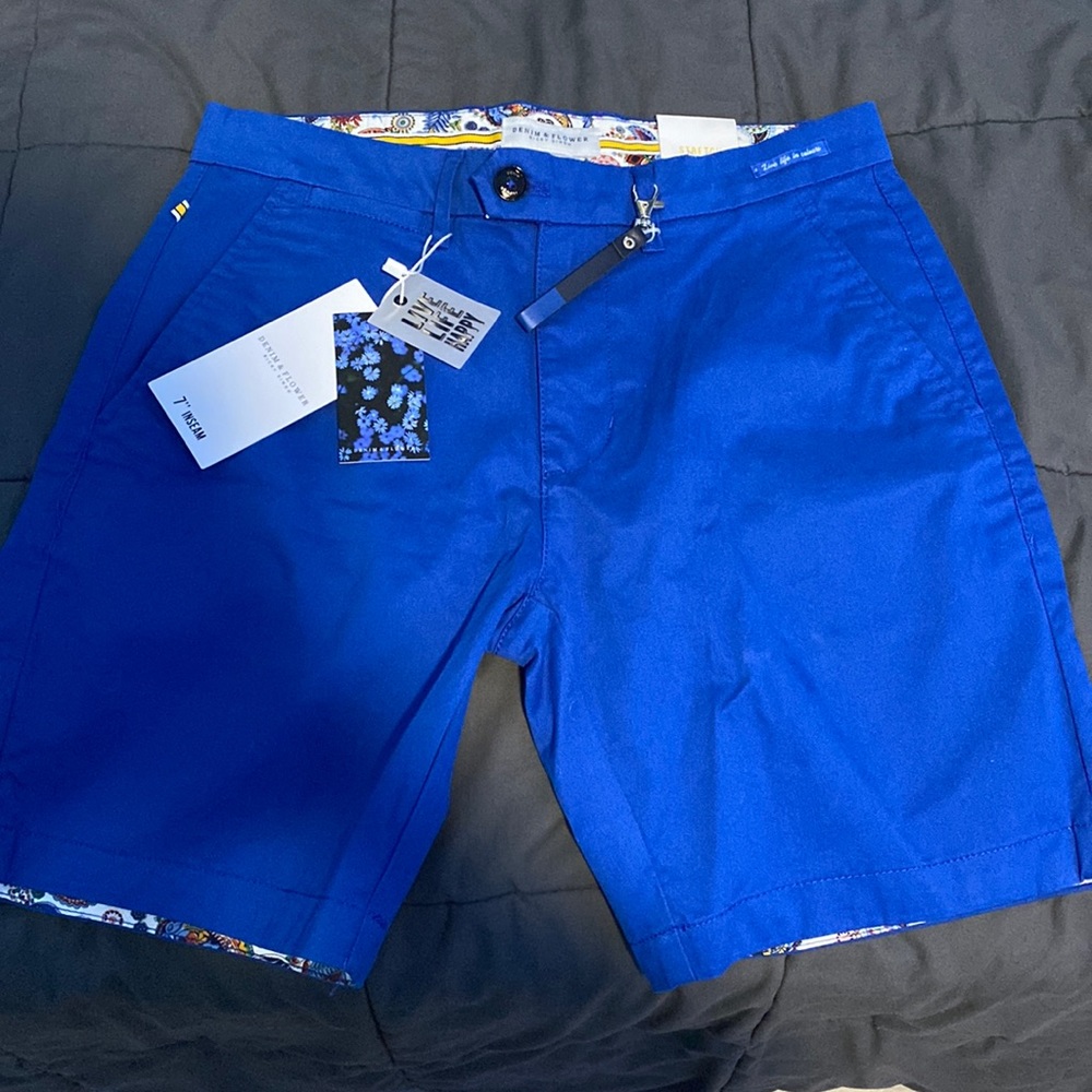 Blue Denim & Flower Shorts